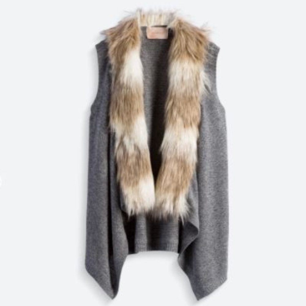 Skies Are Blue Faux Fur gray Sweater Vest